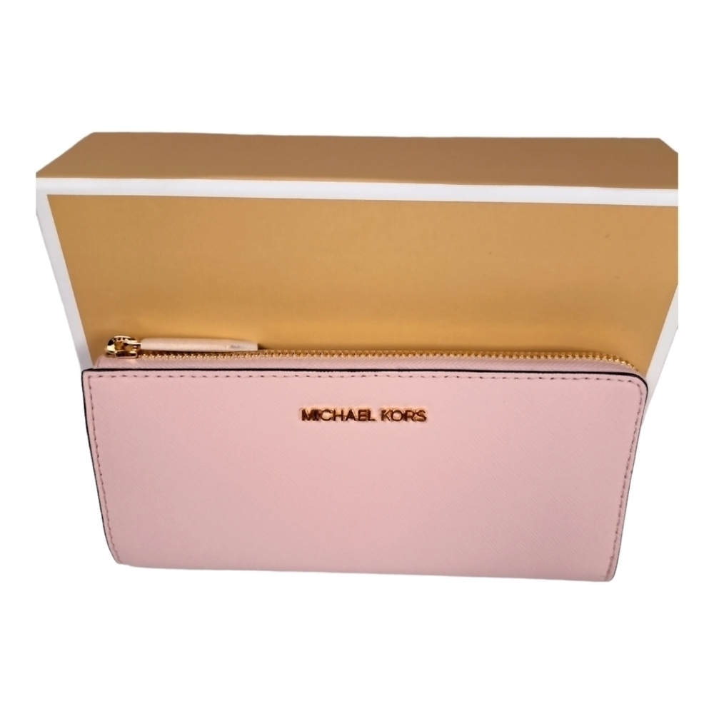 Michael Kors Jet Set Wallet Travel Large Three Qtr Zip Leather Powder Blush nwt - Picture 4 of 7